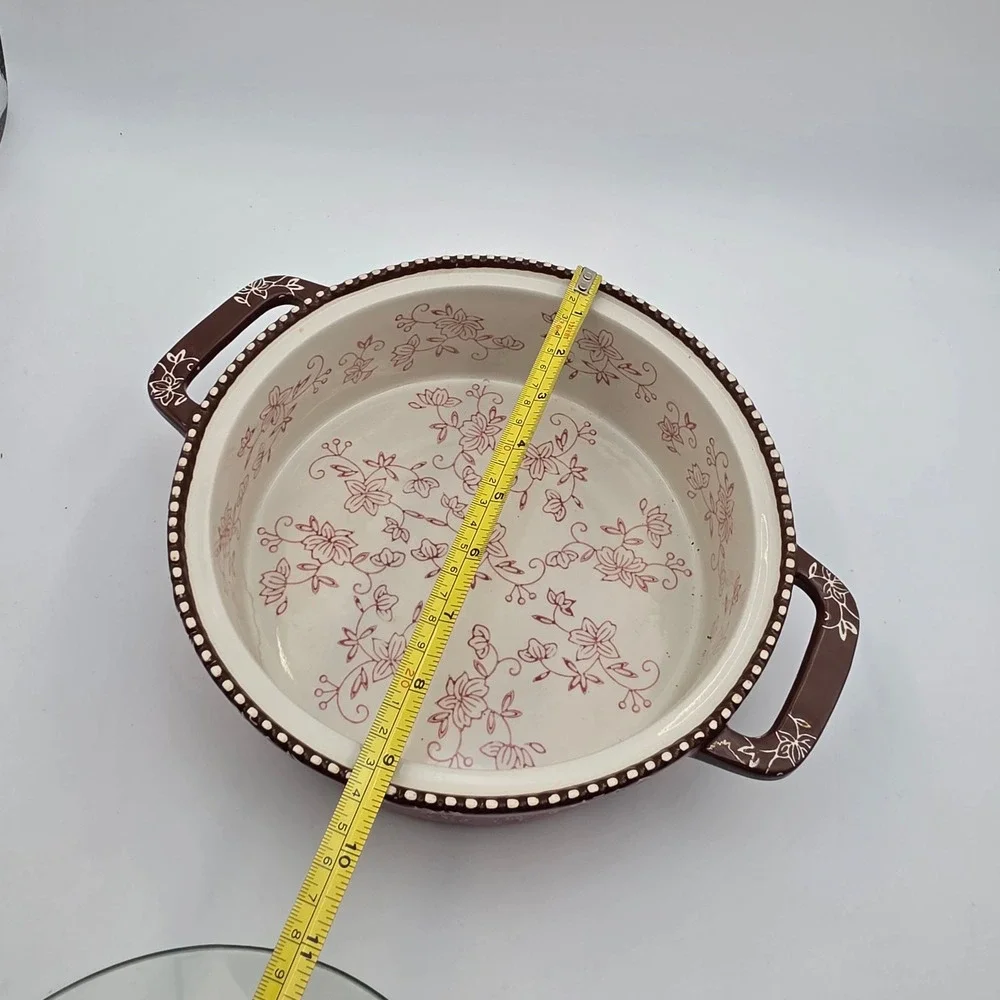 Temp-tations Floral Lace 2.0 QT Round Baker with Glass Lid Cranberry Purple O1